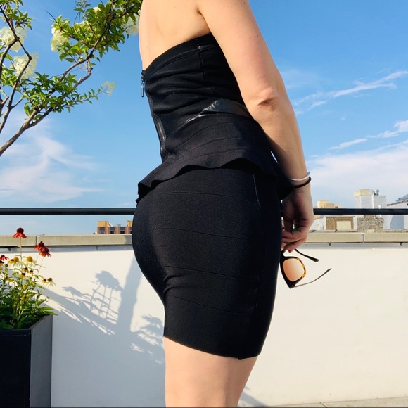 Bebe Strapless Bandage Leather Peplum BodyconDress - Picture 11 of 16